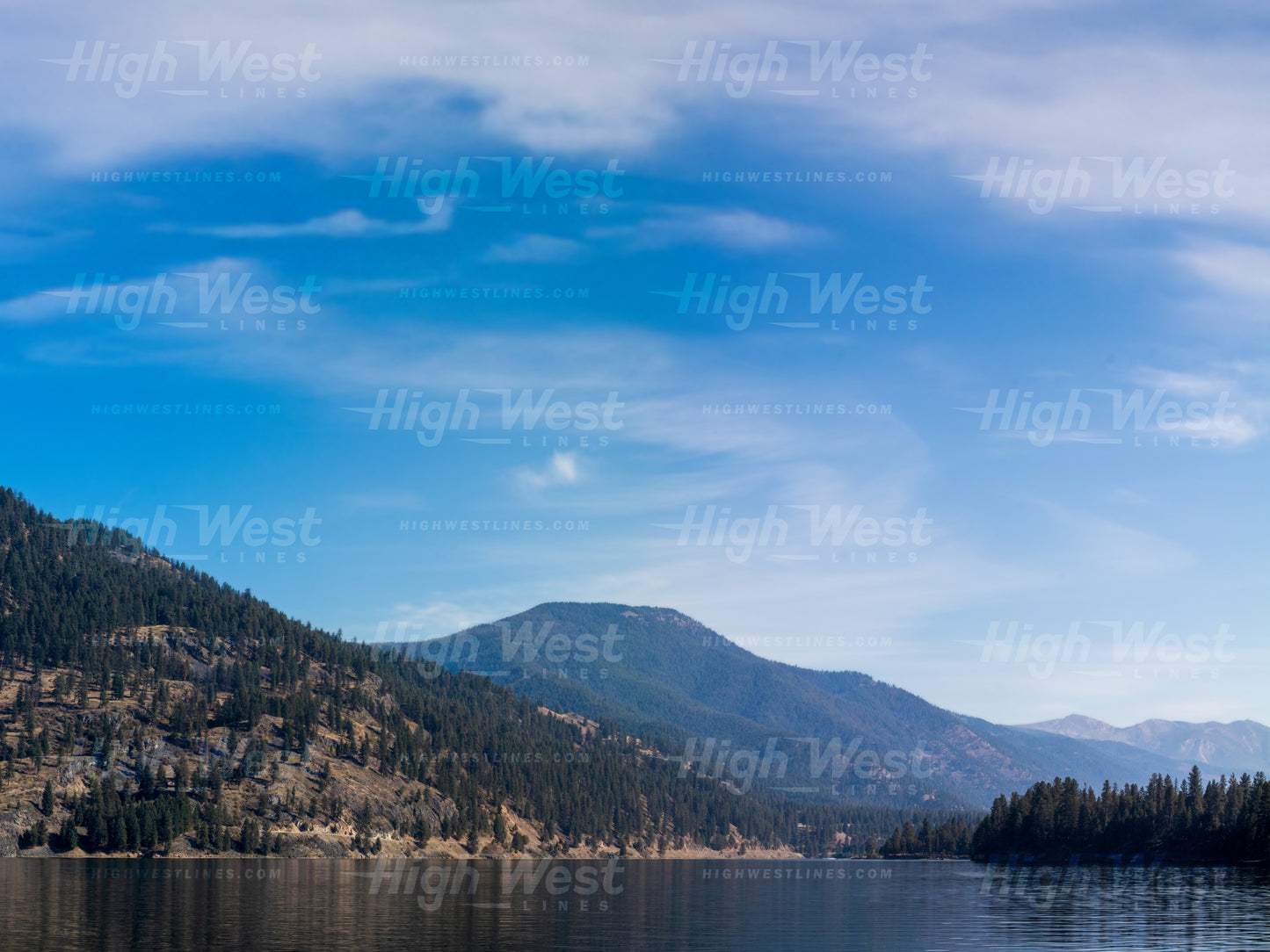 Cabinet Mountains and Clark Fork River - Late Summer - Model railroad backdrop